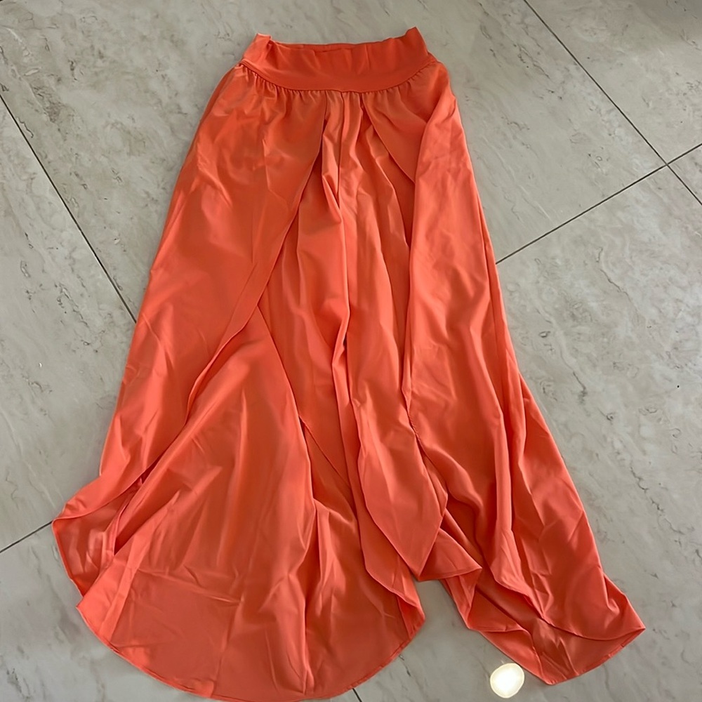 HALARA Coral-Orange Wide Leg Skirt-Pant
